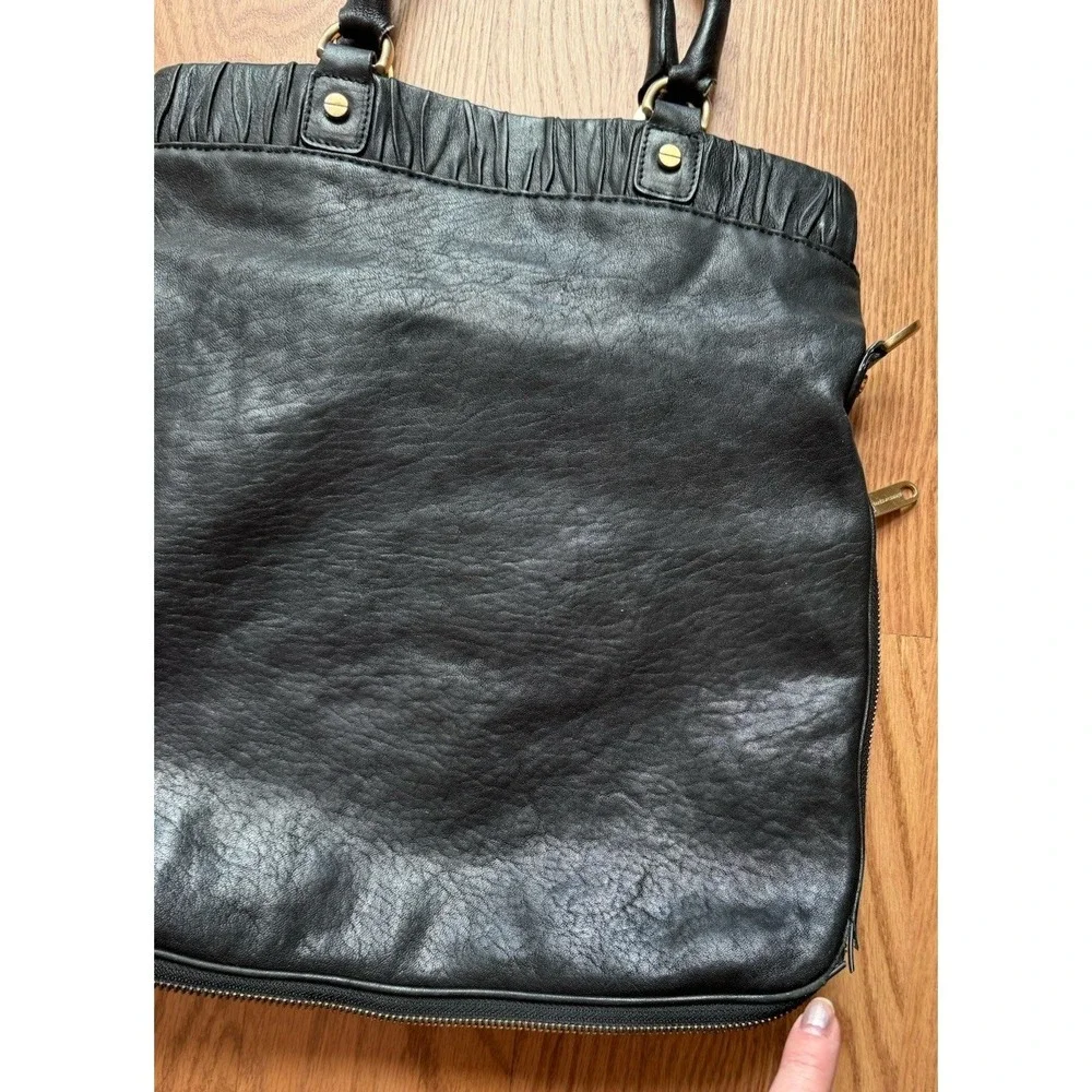 Alexis Hudson Black Leather Ruched Tote‎ Satchel Bag Gold Hardware READ